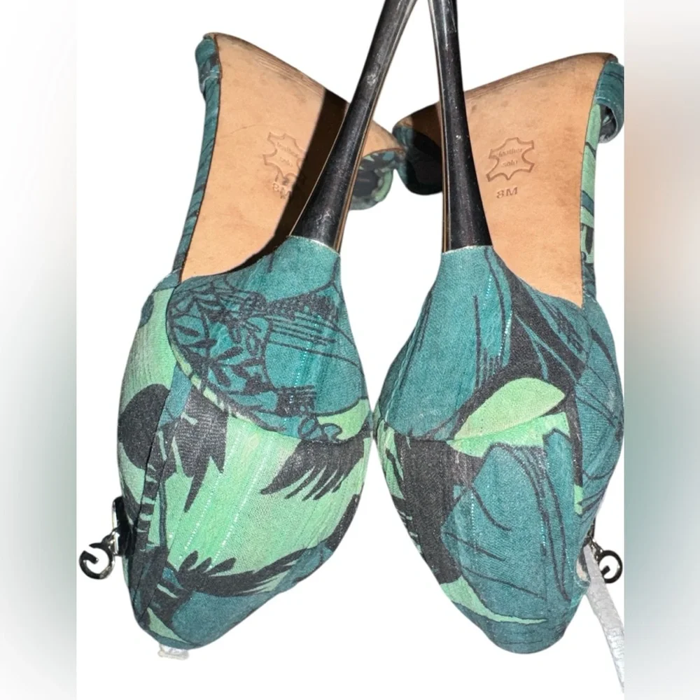 Sz 8 GUESS By Marciano Green Tropical Jungle Leaf Floral Strap Stilettos Sandals - Picture 4 of 6
